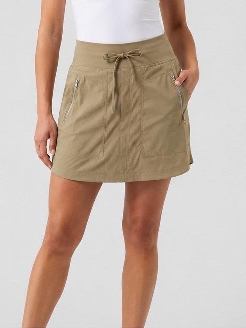 Athleta Trekkie North Drawstring Skort W/ Built-In Shorts 10 (Large) Khaki | Euc